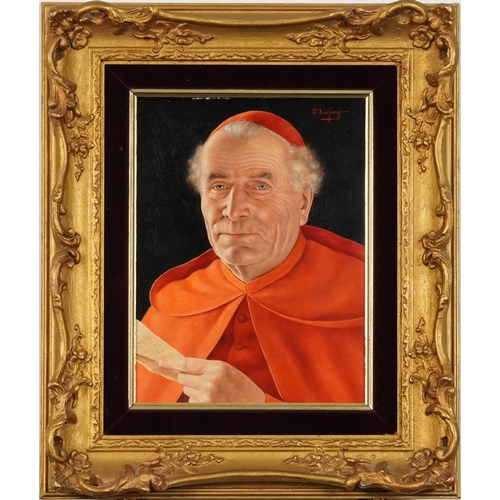 15 - Otto Eichinger - Portrait of a cardinal holding a document, Austrian oil on board, mounted and frame... 