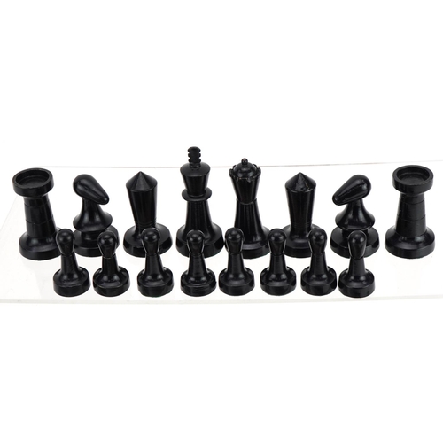 1381 - Hardwood chess set and a horn handled knife with steel blade and sheath