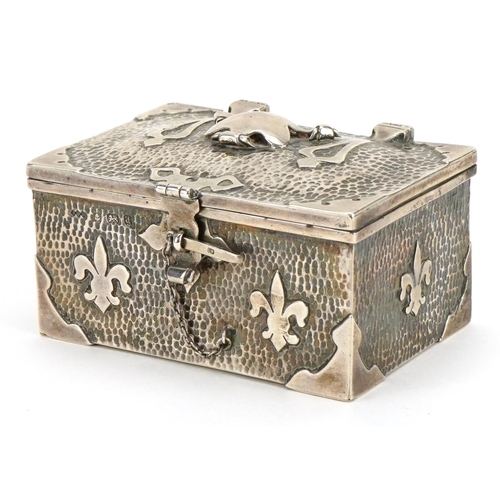 27 - John William Barrett, Arts & Crafts silver casket with hinged lid, Birmingham 1903, 4.5cm H x 8.5cm ... 