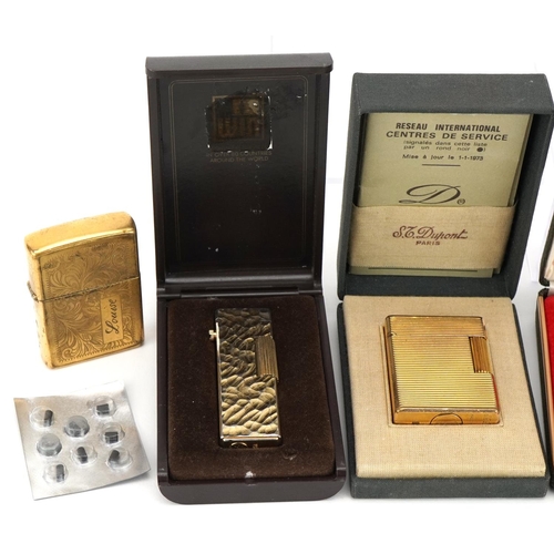 357 - Vintage and later lighters including two S J Dupont, one with fitted box and Zippo