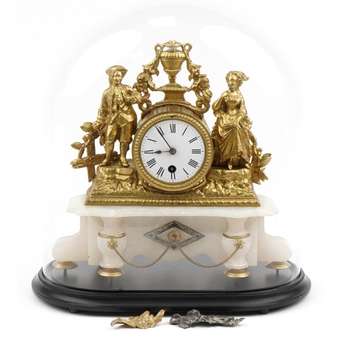 35 - 19th century French gilt metal figural mantle clock with champleve enamel and circular enamelled dia... 