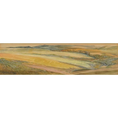 1792 - Ernest Alfred Sallis Benney - Panoramic rural landscape, watercolour, details and Brighton label ver... 