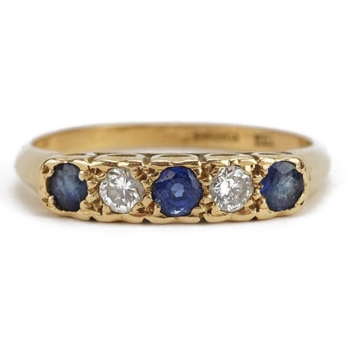 2021 - 18ct gold sapphire and diamond five stone ring, each diamond approximately 2.7mm in diameter, size Q... 