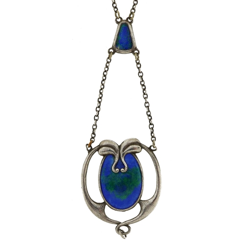 2056 - Charles Horner, Art Nouveau silver and enamel necklace, 36cm in length, 8.4g