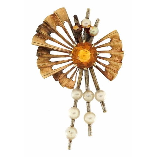 2024 - Alabaster & Wilson, Modernist 9ct two tone gold citrine and pearl pendant, 3.8cm high, 4.6g