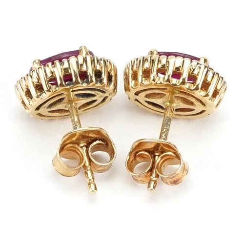 2016 - Ileana Makri, pair of 18k ruby and baguette cut diamond two tier cluster stud earrings, each ruby ap... 