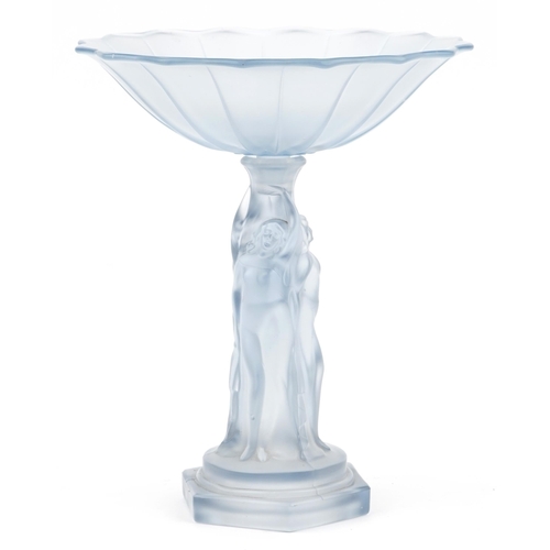 95 - Manner of Walther & Sohn, German frosted glass centrepiece with nude maiden design column, 30cm high