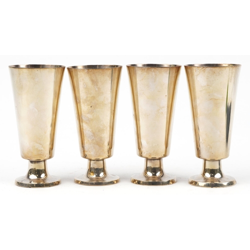 393 - WMF, set of four German silver plated wine chalices with engraved monograms, each 17.5cm high