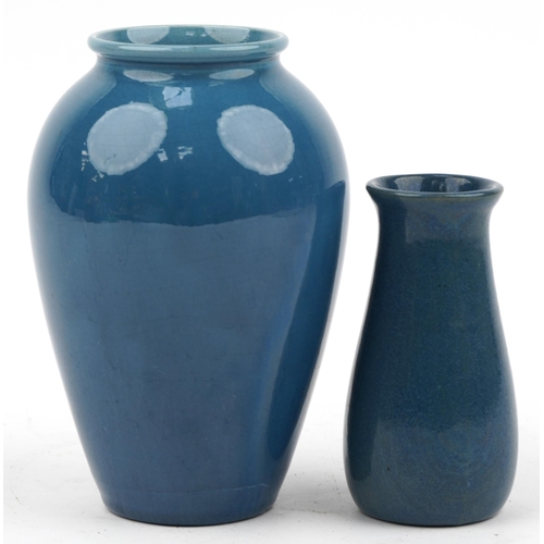 151 - Two art pottery vases having blue glaze comprising Saturday Evening Girls and Wardle Art, the larges... 