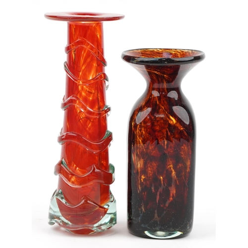 255 - Two Mdina art glass vases including a brown mottled example, the largest 24cm high