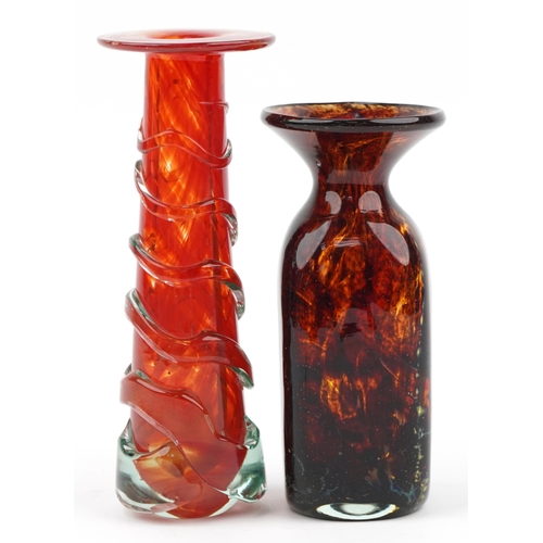 255 - Two Mdina art glass vases including a brown mottled example, the largest 24cm high