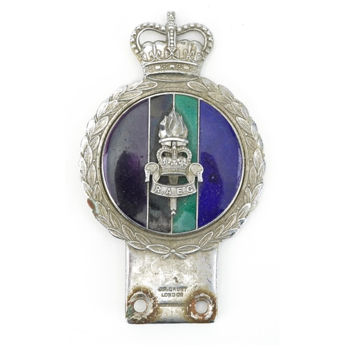 408 - Military interest RAEC chrome car badge by J R Gaunt of London, 13cm high