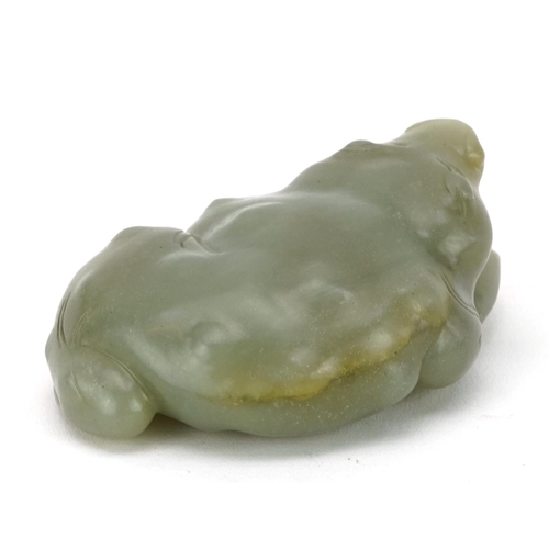 166 - Chinese celadon green jade carving of a toad, 7cm wide