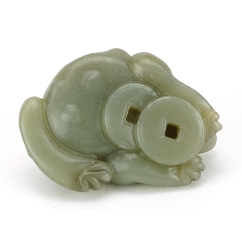 166 - Chinese celadon green jade carving of a toad, 7cm wide