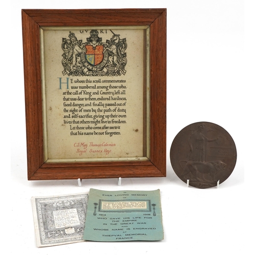 1728 - British military World War one death plaque with certificate awarded to Company Sergeant Major Thoma... 