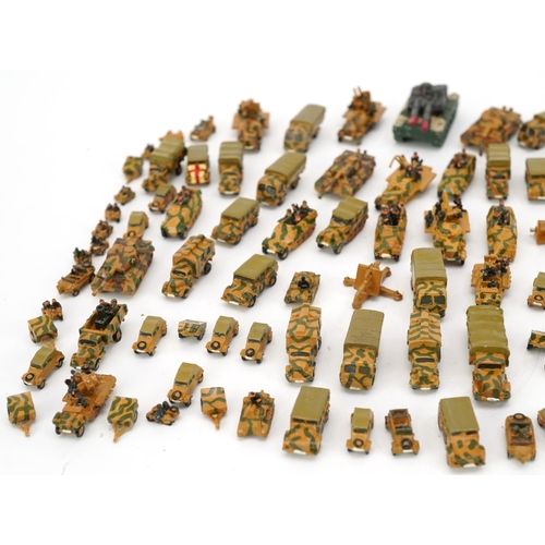 1547 - Collection of miniature hand painted diecast model railway army vehicles, the largest 3.5cm in lengt... 