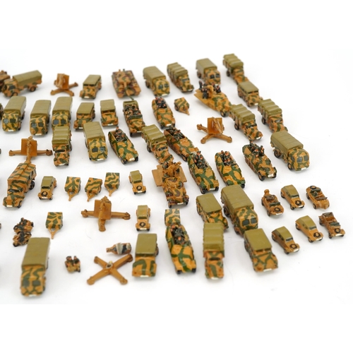 1547 - Collection of miniature hand painted diecast model railway army vehicles, the largest 3.5cm in lengt... 