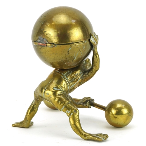 187 - 19th century novelty brass inkwell in the form of a frog with bell bar, 12cm wide