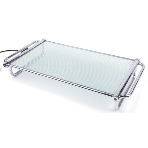 342 - Vintage chrome and glass heated tray by The English Electric Co Ltd, 11.5cm H x 76cm W x 39cm D