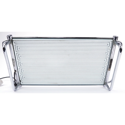 342 - Vintage chrome and glass heated tray by The English Electric Co Ltd, 11.5cm H x 76cm W x 39cm D