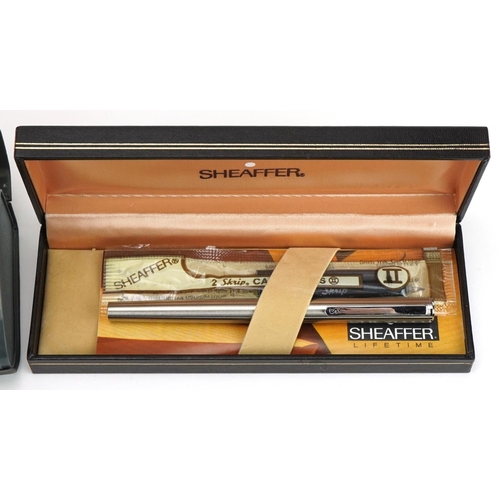 300 - Parker and Cross ballpoint and propelling pencil sets with boxes and a Sheaffer fountain pen with bo... 