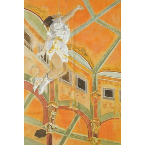 1089 - Trapeze artist, Large unstretched oil on canvas, 235cm x 180cm