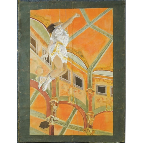 1089 - Trapeze artist, Large unstretched oil on canvas, 235cm x 180cm