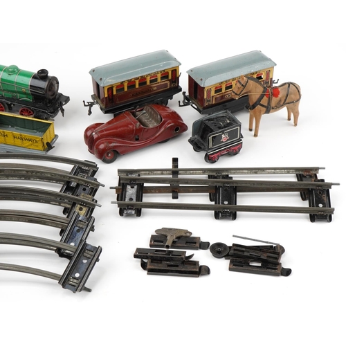 1582 - Vintage toys including a Schuco Examico 4001, Hornby O gauge locomotive with Pullman coaches and tra... 