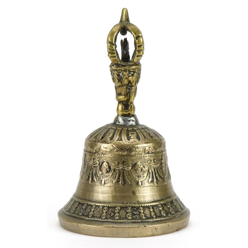 182 - Antique Tibetan brass bell, 16cm high