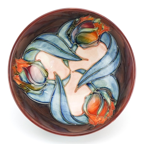 91 - Moorcroft pottery bowl hand painted with tulips, 16cm in diameter