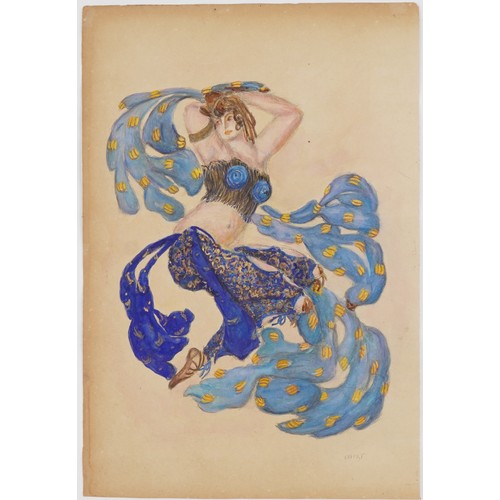 229B - Leon Bakst - Ballet, Scheherazade, Russian mixed media costume design illustration on paper, Cyrilli... 