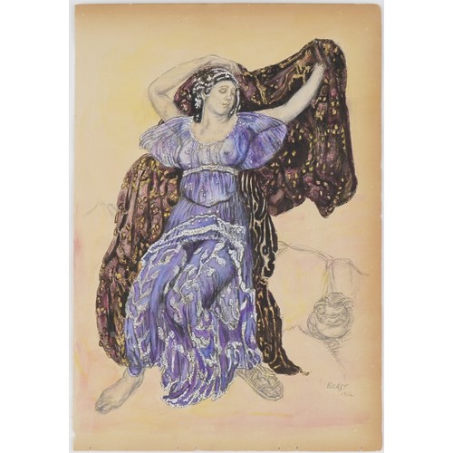 229A - Leon Bakst - Narcisse Ballet, The Nymph Echo, Russian mixed media costume design illustration on pap... 