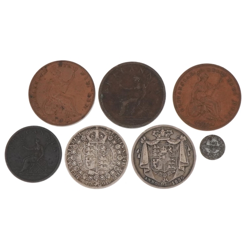 544 - George III and later British coinage comprising 1806 penny, 1807 half penny, 1836 half crown, 1891 h... 