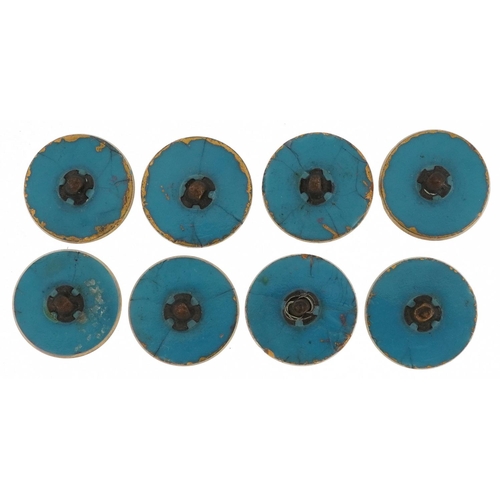 83 - Set of eight 19th century brass buttons enamelled with flowers, each 1.8cm in diameter