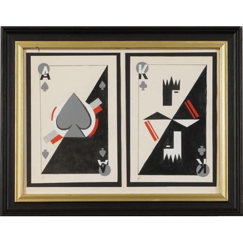 145 - Ei Lissitzky (Lazar Lissitsky) - Playing Cards, Russian Supremacist mixed media, details and Cyrilli... 