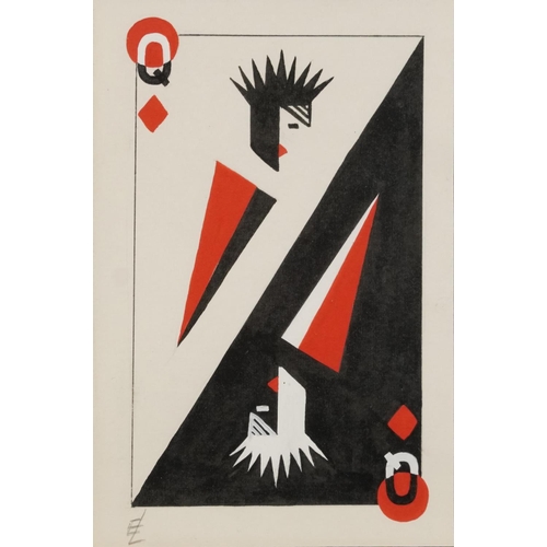 146 - Ei Lissitzky (Lazar Lissitsky) - Playing Cards, Russian Supremacist mixed media, details verso, moun... 