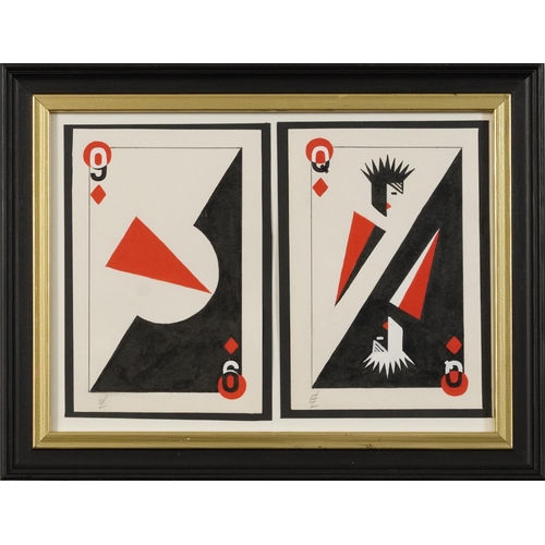 146 - Ei Lissitzky (Lazar Lissitsky) - Playing Cards, Russian Supremacist mixed media, details verso, moun... 