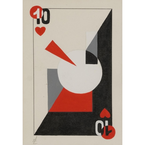 144 - Ei Lissitzky (Lazar Lissitsky) - Playing Cards, Russian Supremacist mixed media, details and Cyrilli... 