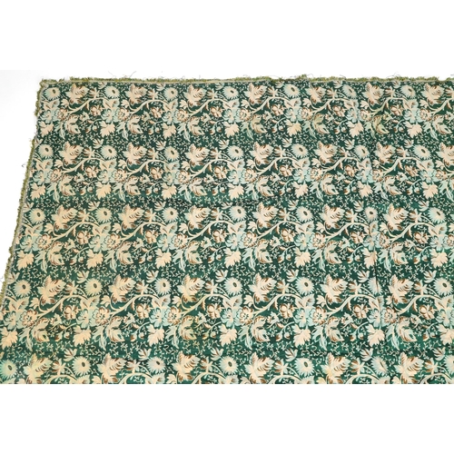 206 - Portuguese green and gold brocade floral textile, possibly a table cover with Depositado label, 225c... 