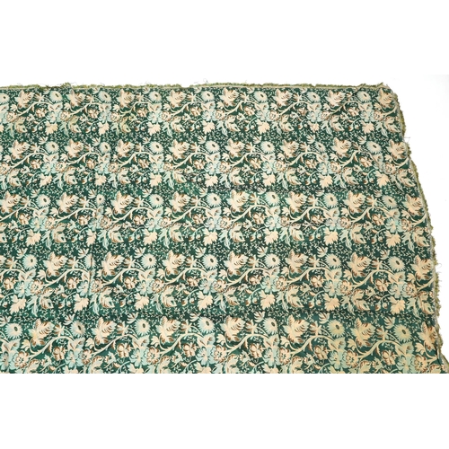 206 - Portuguese green and gold brocade floral textile, possibly a table cover with Depositado label, 225c... 