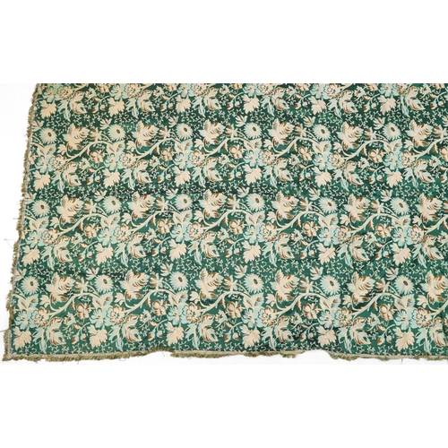 206 - Portuguese green and gold brocade floral textile, possibly a table cover with Depositado label, 225c... 