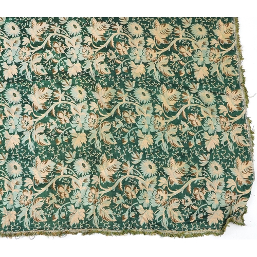 206 - Portuguese green and gold brocade floral textile, possibly a table cover with Depositado label, 225c... 