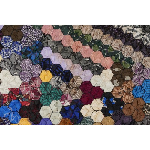 203 - Victorian hexagonal silk patchwork quilt, 177cm x 163cm