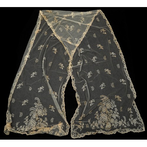 202 - Collection of 19th century and later lace including Fichus, shawls, trims, collars and handkerchiefs... 