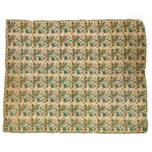 206 - Portuguese green and gold brocade floral textile, possibly a table cover with Depositado label, 225c... 