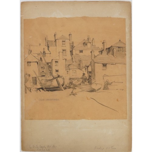 271 - William Lee Hankey - Hastings Old Town, charcoal, inscribed in pencil to the mount, mounted, unframe... 