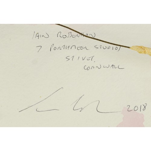 170 - Iain Robertson - Abstract composition, geometric shapes, oil on card, inscribed and signed verso, mo... 