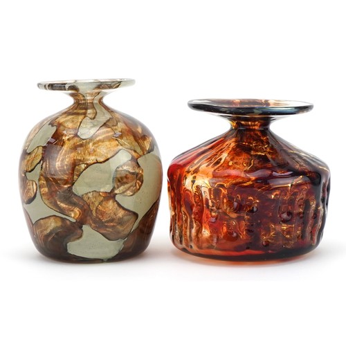 254 - Two Mdina art glass vases including a mottled red example, the largest 14cm high