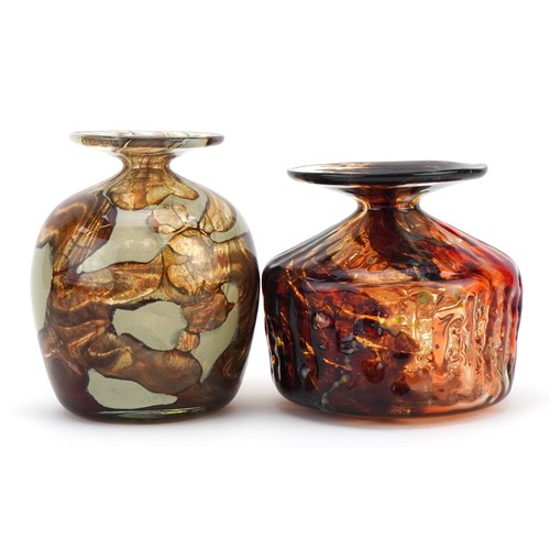 254 - Two Mdina art glass vases including a mottled red example, the largest 14cm high