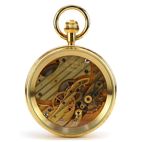 286 - Joseph Sewill, gentlemen's oversized skeleton chronometer pocket watch housed in a mahogany display ... 